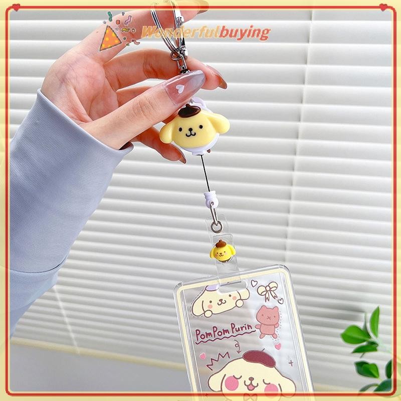 WBTH Sanrio Hello Kitty พวงกุญแจน่ารัก Retractable Card Holder Cinnamoroll My Melody Kuromi นักเรียน ID Card Storage อะนิเมะตุ๊กตาของขวัญ Vary
