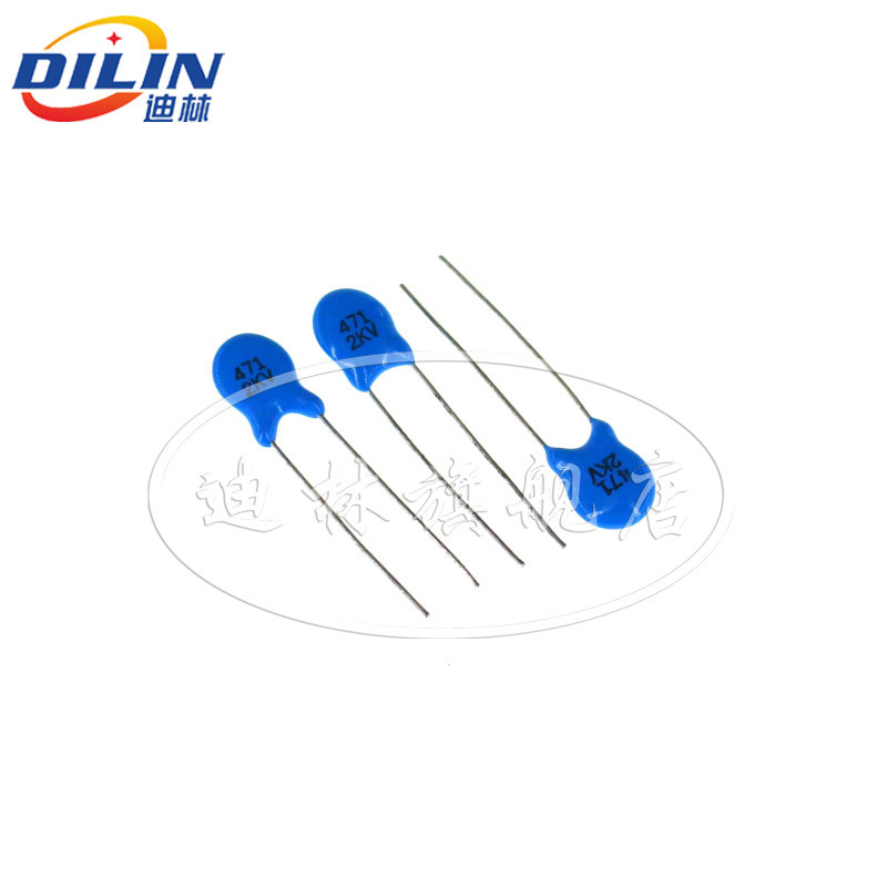 In-Line ตัวเก็บประจุแผ่นพอร์ซเลนแรงดันสูง 101/151/221/331K 471K 561K 681K 1/2/3/6/10KV