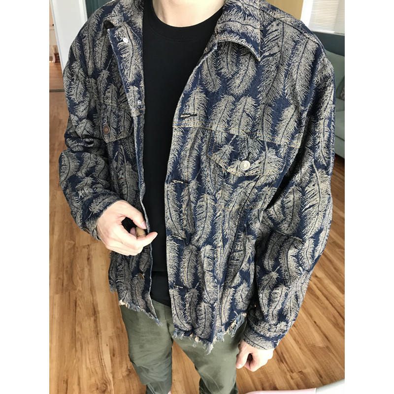 KAPITAL Pure Cotton Feather Pattern Tassel Lapel Denim Jacket Cat Whisker Couple Jacket Unisex
