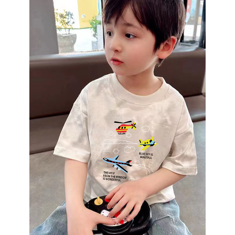 ผ้าฝ้าย 100% เสื้อผ้าเด็กชายรอบคอแขนสั้นเสื้อยืด 2025 เด็กทารกแฟชั่นครึ่งแขนอินเทรนด์ uk99 9.15