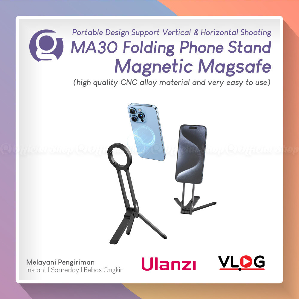 ULANZI MA30 Carabiner โทรศัพท์ขาตั้งกล้อง Dual Magnetic Fast คลิปติดตั้งแบบพกพาพับโลหะขาตั้งโทรศัพท์