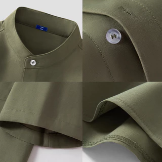 GENIO LAMODE เสื้อเชิ้ตแขนสั้นค่าตั้งแบบ UNISEX ทำจากผ้าลินิน imitation เสื้อคลุมสไตล์จีนสมัยใหม่ สบายๆ ใส่ในฤดูร้อน ระบายอากาศได้ดี สวมใส่สบาย มีขนาดใหญ่พิเศษ