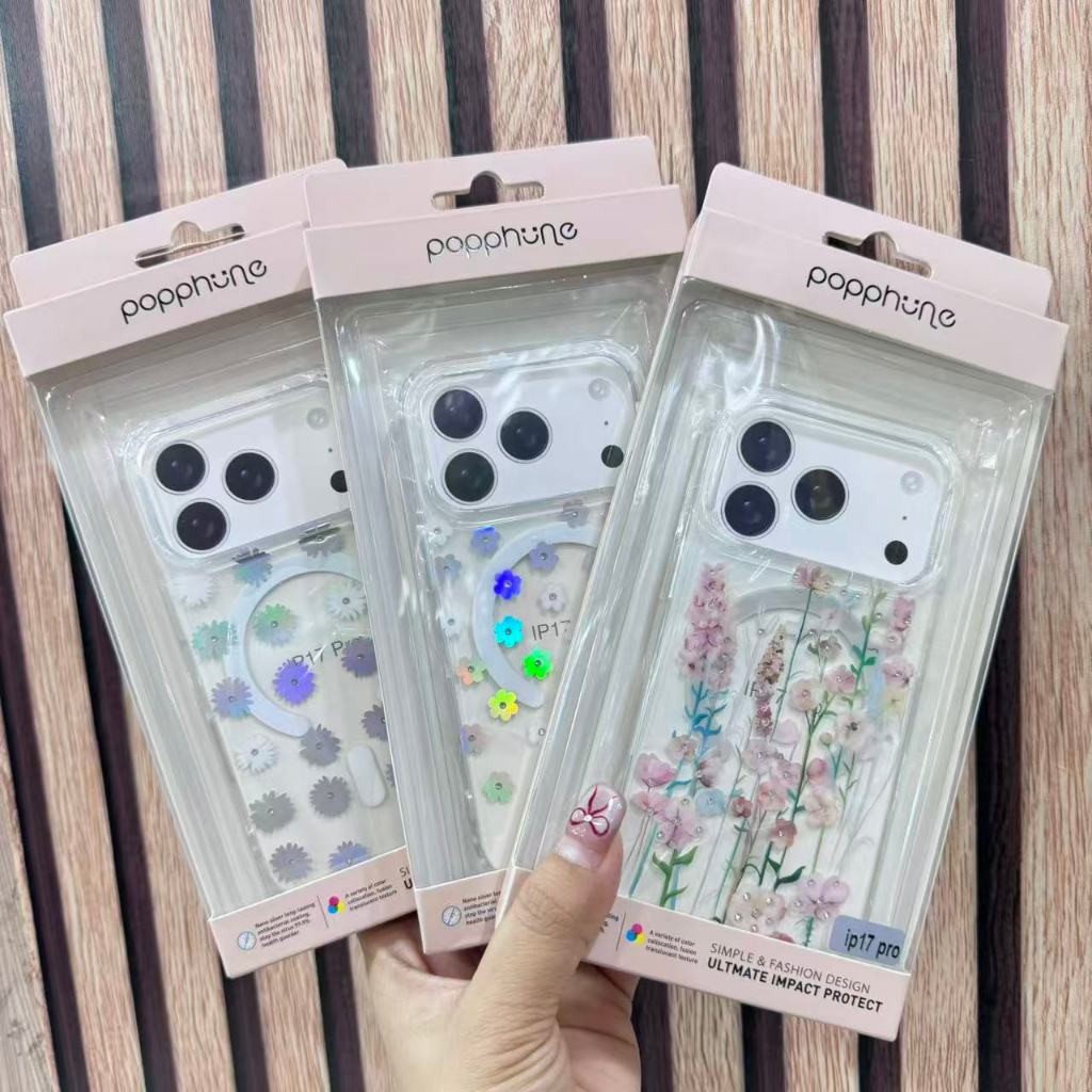 Popphone เคสไอโฟน17promax เคสมือลายดอกไม้ แม่เหล็กชาร์จได้ สำหรับรุ่นIP17 IP17Air IP17pro IP17promax