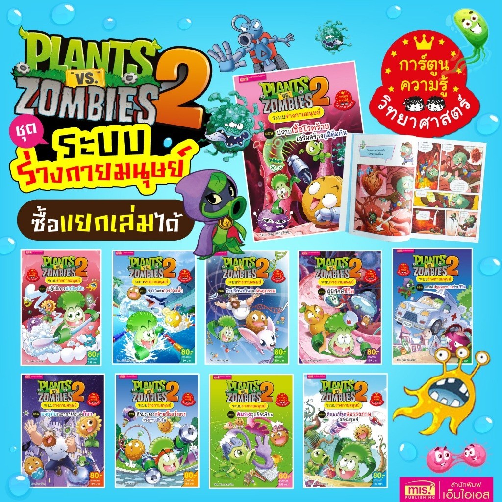 หนังสือการ์ตูน Plants vs Zombies หนังสือการ์ตูนความรู้  ชุด ระบบร่างกายมนุษย์
