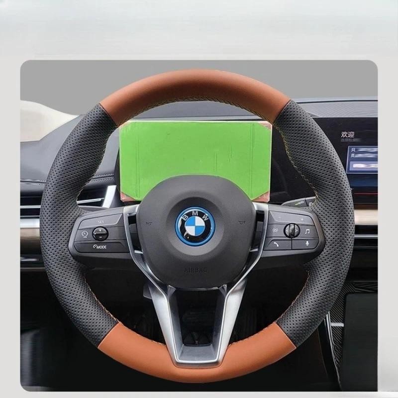 สําหรับ BMW X1 X2 U10 U11 i5 2023 2024 เย็บมือสีดําสีน้ําตาลหนังแท้พวงมาลัยรถ
