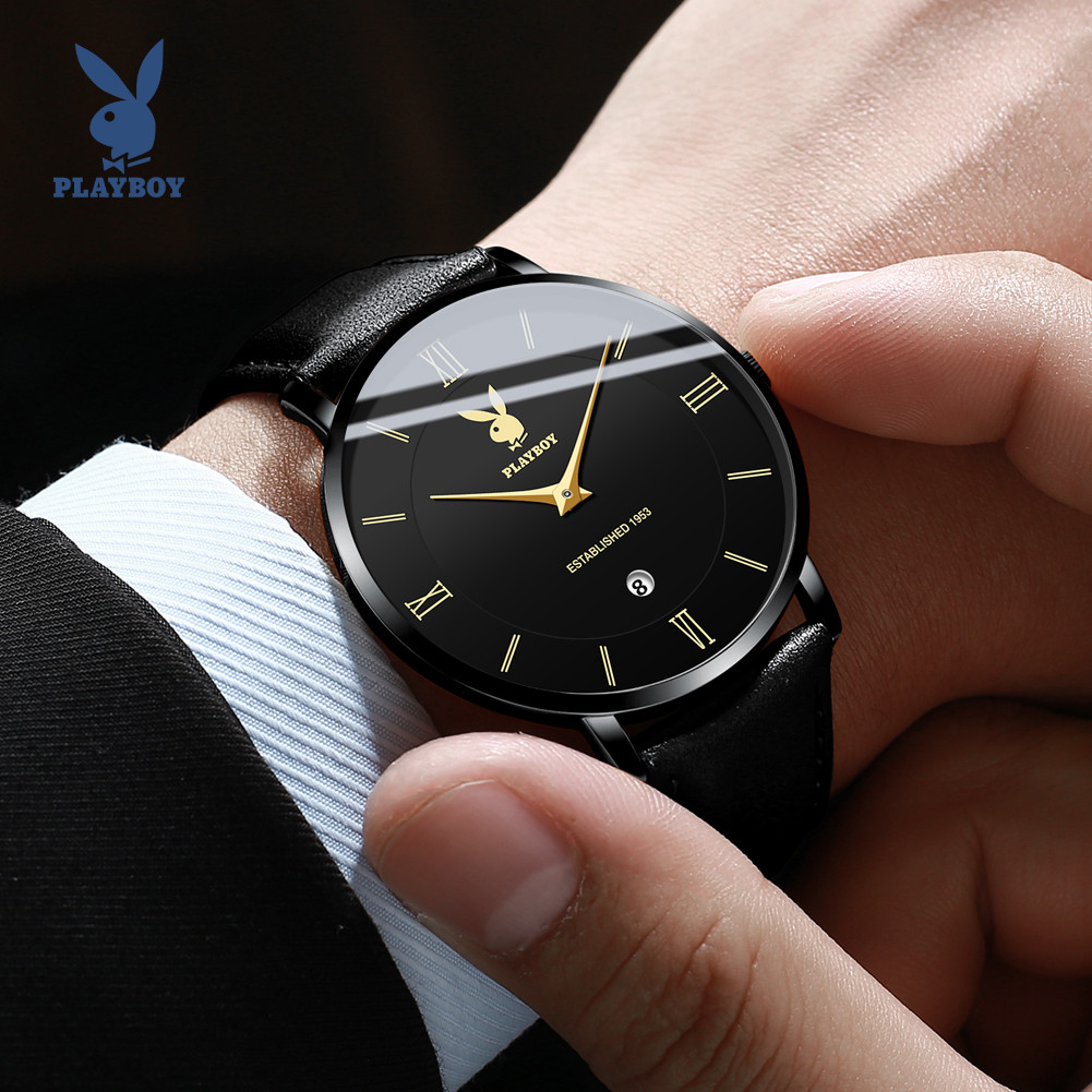 PLAYBOY นาฬิกา ผู้ชาย ของแท้ ปฏิทิน พร้อมกล่องของขวัญ นาฬิกา กัน น้ำ นาฬิกาข้อมือผู้ชาย 2601
