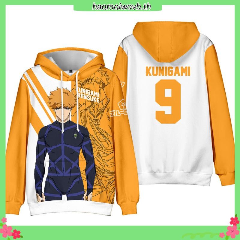 เสื้อกันหนาวลําลอง มีฮู้ด ลายการ์ตูนอนิเมะ BLUE LOCK Merchandise BLUE 3 มิติ แบบสวมหัว แฟชั่นสําหรับ