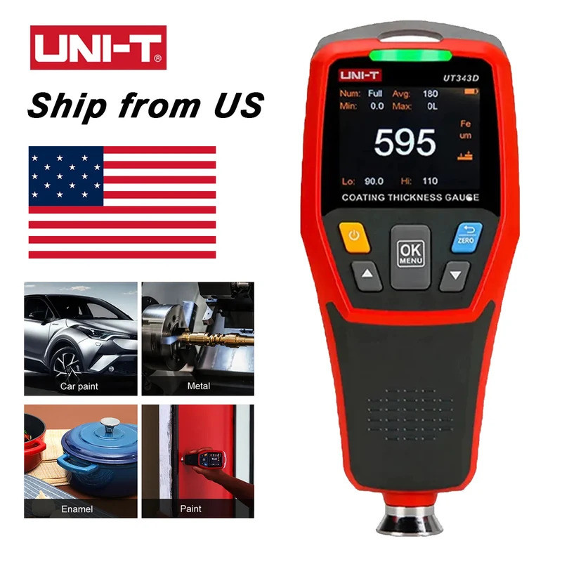 UNI-T UT343D เคลือบความหนาวัดสีเครื่องทดสอบความหนา FE NFE รถฟิล์มสีเคลือบเครื่องวัดความหนา