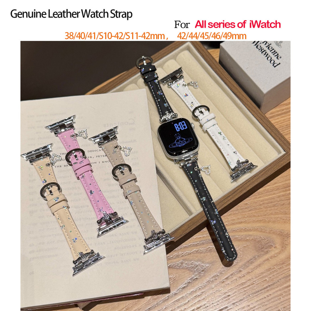 Queen West Love Heart สายนาฬิกาหนังผีเสื้อเข้ากันได้กับ iWatch Ultra3/2 S11/S10 se3/2 49/41/45/44/38