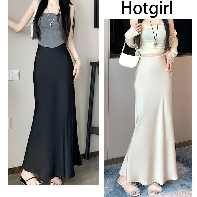 Hotgirl พร้อมส่งจากกทม กระโปรงทรงเอเอวสูงทรงเอทรงเดรปสีดำ กระโปรงยาวสไตล์เฮปเบิร์น