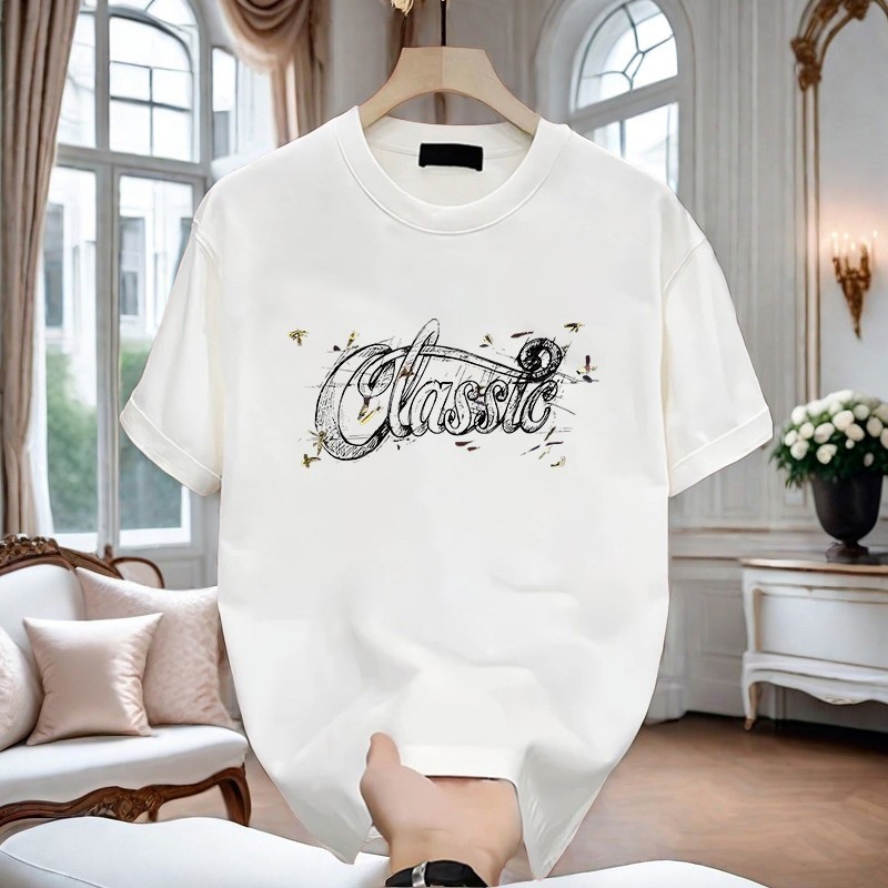 COD 2025 Summer Short Sleeve Men's Trendy Brand Printed Embroidered Crew Neck T-Shirt Hong Kong Styl