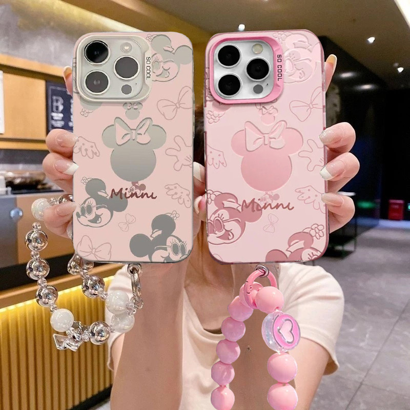 น่ารัก Mickey Minnie เมาส์สําหรับ Samsung Galaxy S25 FE S24 S23 S22 S20 S21 Ultra Plus S20 FE S25 Edge 5G A51 สร้อยข้อมือสีชมพูเลเซอร์ IMD การ์ตูนเกราะ