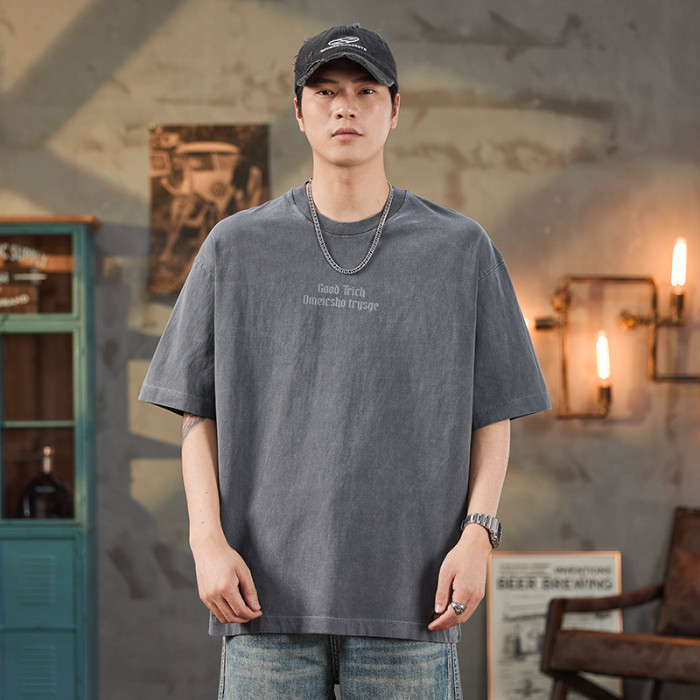 COD 2025 Summer New Washed Short Sleeve T-Shirt for Men with Design Sense, Heavyweight American Styl