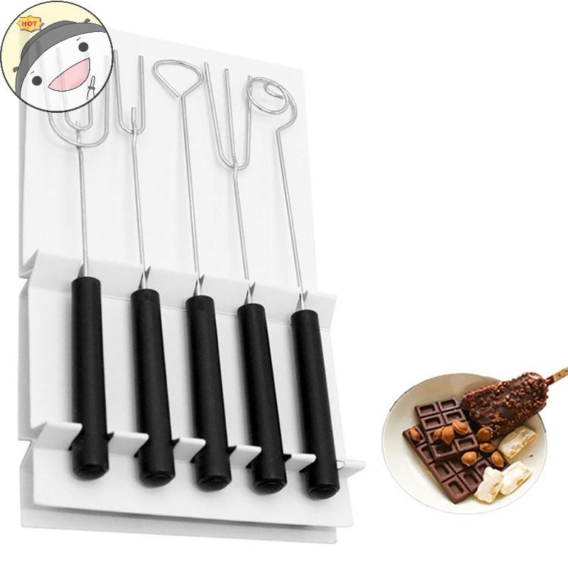 Lanf 1/6 ชิ้นเครื่องมือจุ่มช็อคโกแลต DIY Candy Caker ผลไม้ Fondue ตกแต่งส้อมชุด EN