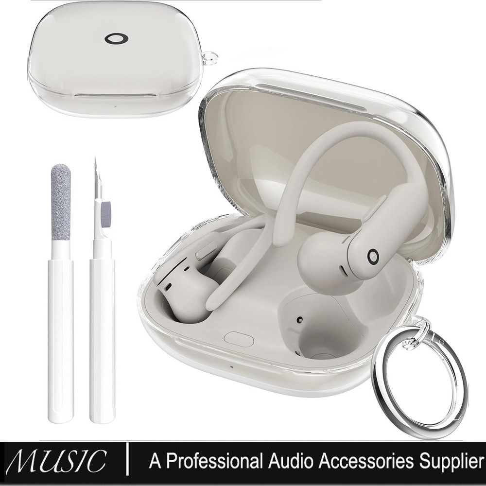 สําหรับ Beats Powerbeats Pro 2 Case Clear 2025, TPU โปร่งใสสําหรับ Beats Powerbeats Pro 2 Case Cover พร้อมคาราบิเนอร์และปากกาทําความสะอาด