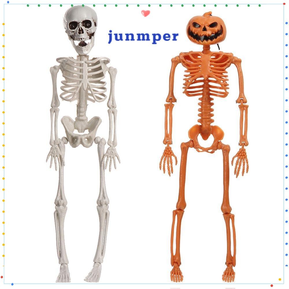 จุนเมอร์ ฮาโลวีนโครงกระดูกมนุษย์,40ซมพลาสติกฟักทองกะโหลก,สร้างสรรค์บ้านผีสิงตกแต่งสีขาวสีส้มน่ากลัวอุปกรณ์ประกอบฉากรุ่นกระดูกกลางแจ้งในร่ม