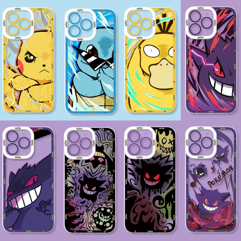 เคสโทรศัพท์สําหรับ IPhone 17 15 16 Pro Max 16E 16 Plus 17Air Case Clear Full Protection Pokemon Pikachu สีม่วง Gengar Bumber ออกแบบใหม่เรียบง่ายหรูหราบางเฉียบนุ่ม