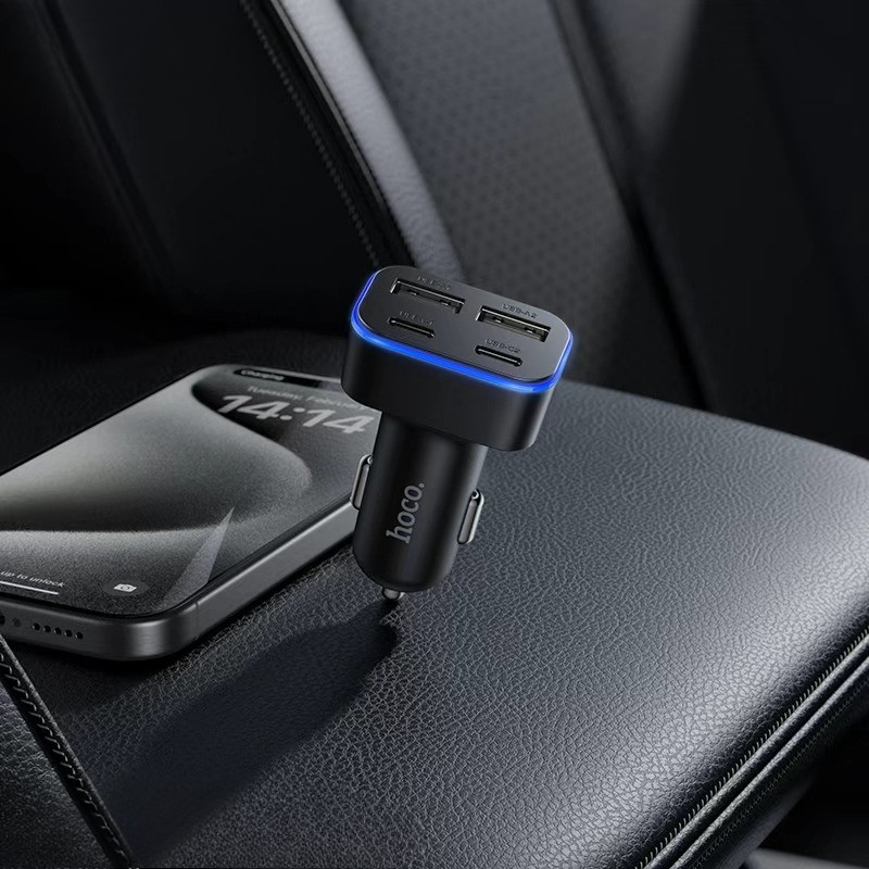 HOCO Z63   เครื่องชาร์จรถยนต์ขนาดจิ๋ว พร้อมไฟส่องสว่าง มีสปริงกันลื่น เชื่อมต่อได้หลายอุปกรณ์