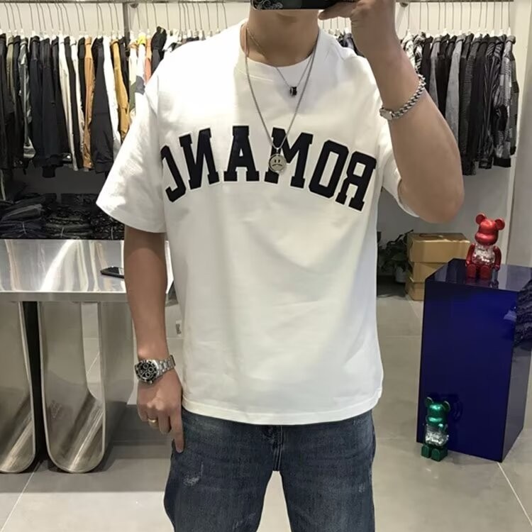 Cod 2025 Letter Print Short-Sleeve T-shirt Men's Summer American Fashion Couple Loose Crew Neck T-sh