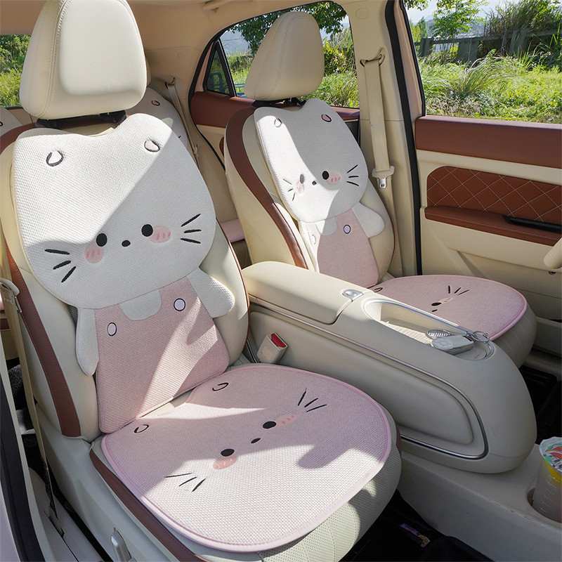Four Seasons Universal Linen Car Cushion Breathable Car Back Cushion Three-Dimensional Cute Cat Cartoon Fashion Seat Cover