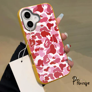 เคสไอโฟน XR สำหรับ IPhone 17 AIR 11 13 16 15 14 12 Pro Max 15 14 16 7 8 Plus XR X XS หน้าจอเต็มหน้าจอสีชมพูลายพรางหนัง