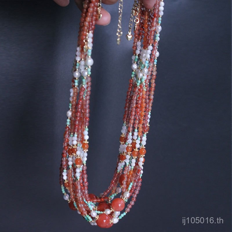 โซ่กระดูกไหปลาร้าทุกวันสร้อยคอสไตล์จีนใหม่มุกภาคใต้อาเกตสีแดงสไตล์จีนแม่สีขาวเปลือกน้ําจืดที่เรียบง่