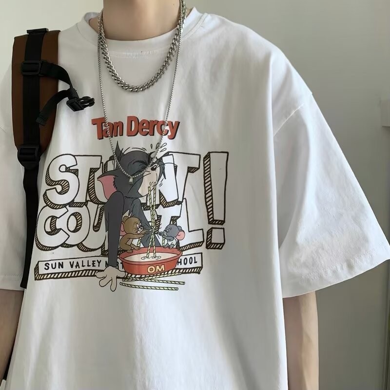 2025 NEW 2025 Trendy Brand Short Sleeve Men's Pure Cotton Loose American Street Style T-Shirt new23 