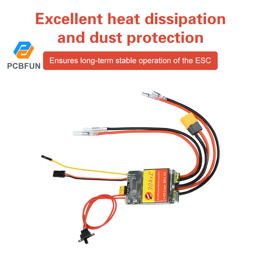 Pcbfun 30A 50A Dual-Channel Bidirectional Brushed ESC พร้อมอินพุตสัญญาณ PWM สําหรับรถยนต์ RC/เรือ RC/ติดตามยานพาหนะ