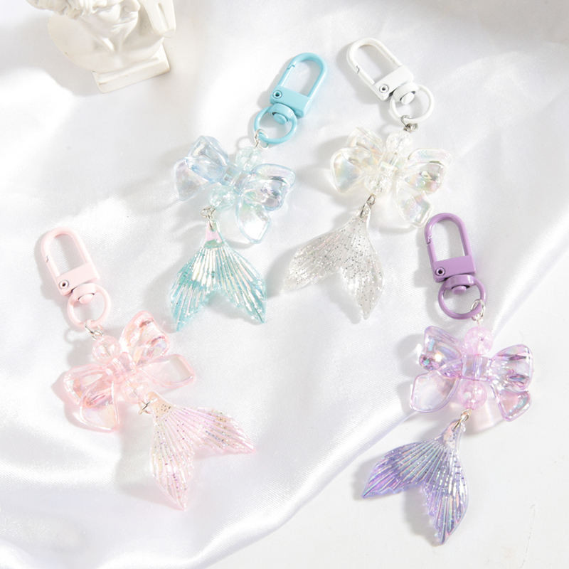 สีสัน Bowknot Glitter Mermaid จี้พวงกุญแจสําหรับอุปกรณ์เสริมกุญแจรถผู้หญิงสาวกระเป๋าถือตกแต่งของขวัญเครื่องประดับ