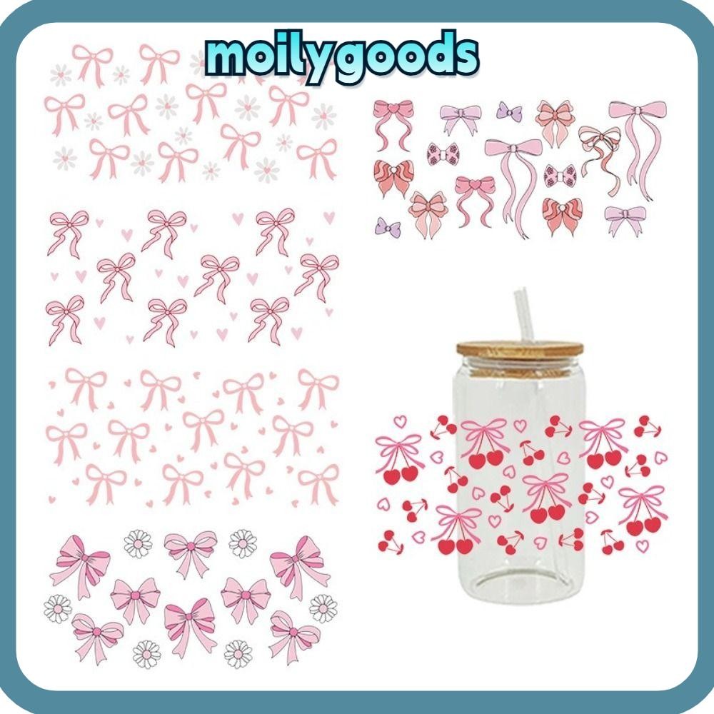 MOILYHD Wrap Stickers, Waterproof UV DTF Transfer Stickers, Smooth Pink Bow Decals สําหรับถ้วยแก้ว 1