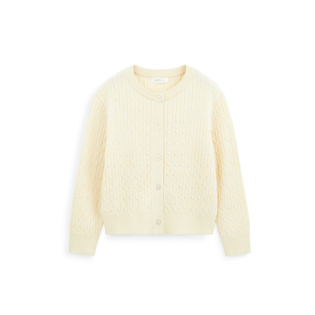 AIIZ (เอ ทู แซด) - AIIZ เสื้อคาร์ดิแกนเด็กผู้หญิงผ้าถักทอลายเคเบิล AIIZ Girl's Cable Knit Cardigan