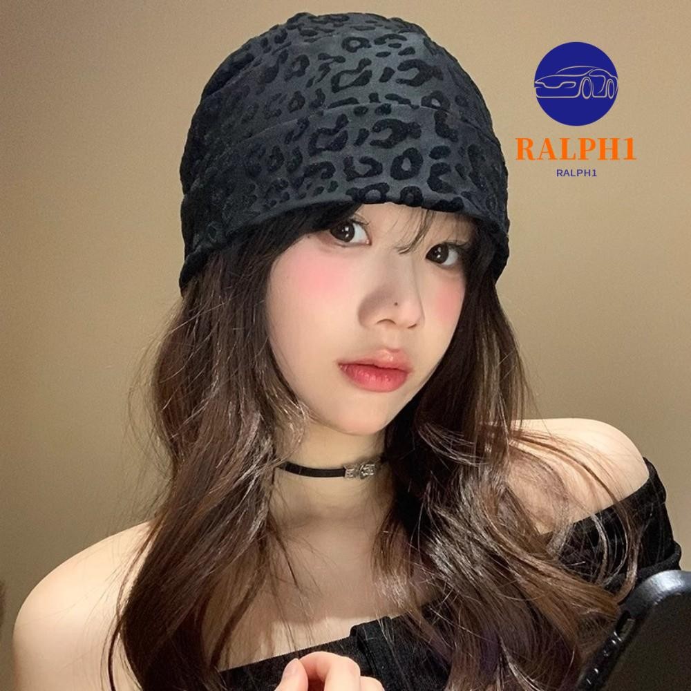 RALPH1 Y2k Baggy Cap, Vintage Stacking Pullover Hats, Fashion Style Cool Versatile Leopard Beanies C