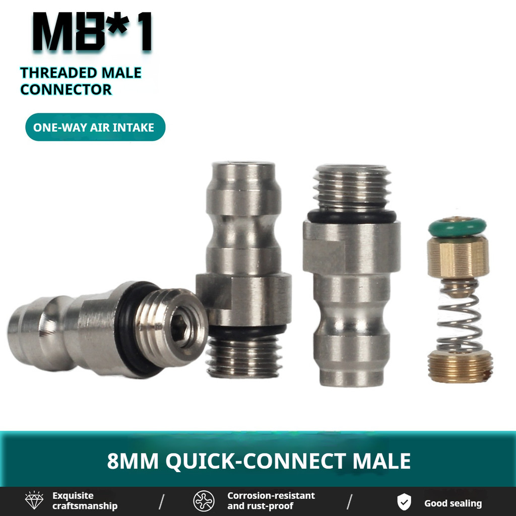 8MM Quick-Connect Male to M8x1 Thread Check Valve, Spring-Loaded Air Inlet สําหรับกระบอกแก๊สอัตราเงิ