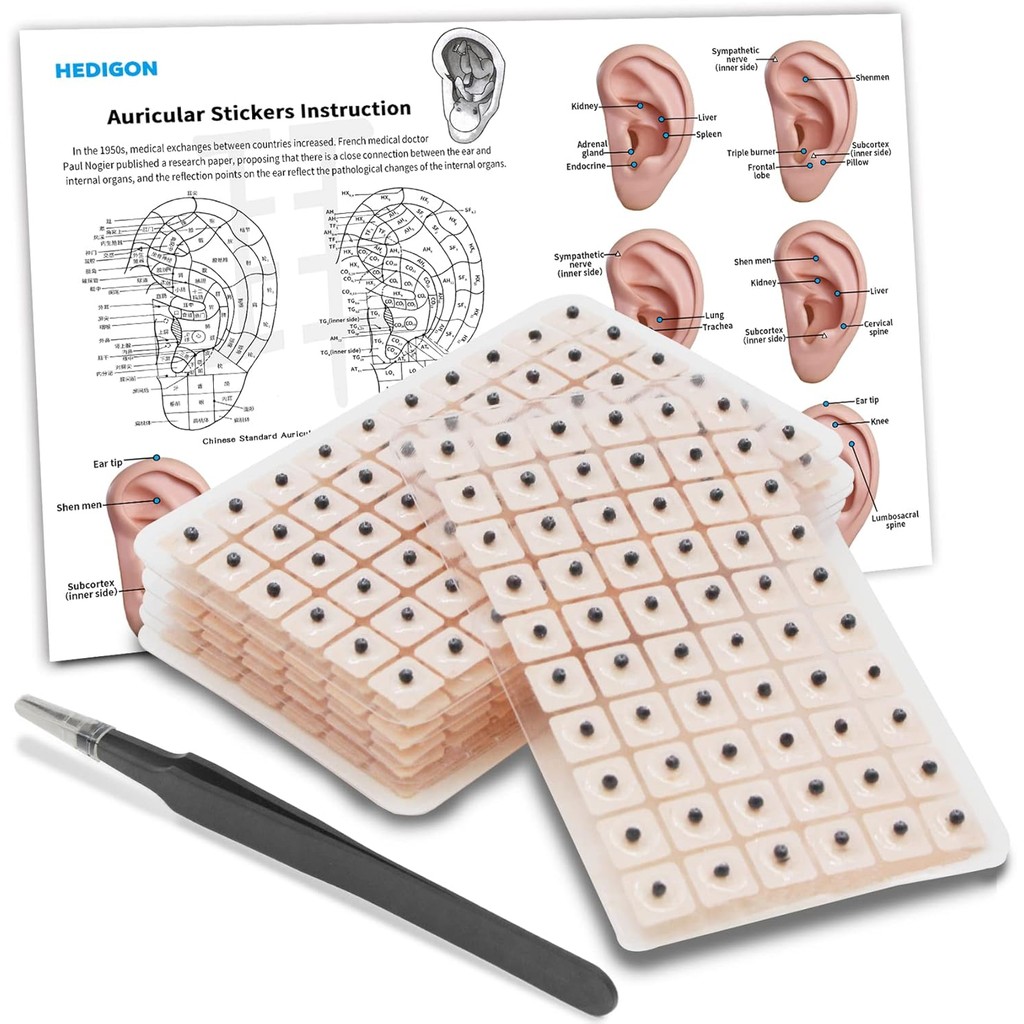 Ear Seeds Auricular Sticker kit,Acupuncture Kit Acupressure with Ears Seed 420 Pcs, Ear Chart, Tweez