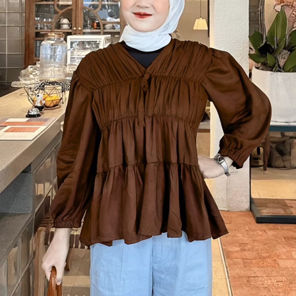 KATUN เสื้อเบลาส์ผ้าฝ้ายแฟชั่นสําหรับผู้หญิง MIREYA BLOUSE KERUT ราคา ถูกที่สุด ดีลบีเคเค แกลเลอรีภาพที่ 8