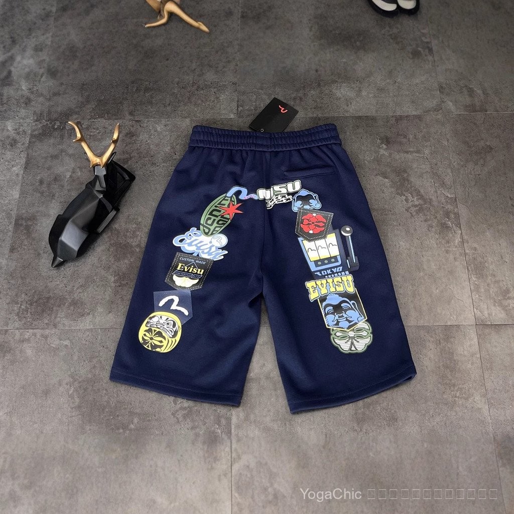 EVISU กางเกง Cropped Fushen evisu แบบใหม่ สำหรับฤดูร้อน ออกแบบให้ใส่ได้ทั้งผู้ชายและผู้หญิง มีลายโลโ