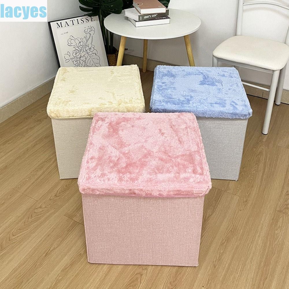 LACYES Storage Ottoman, Multi-Functional Folding Design Folding Seat Ottoman, วัสดุกํามะหยี่ตกแต่งปร