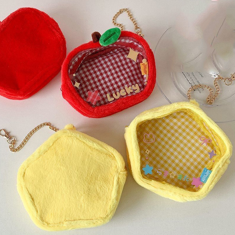 INS ดาวเกาหลี Apple รูปร่าง 10 ซม. ตุ๊กตากระเป๋าจี้น่ารัก ItaBag ตุ๊กตาโปร่งใส PVC ตุ๊กตากลางแจ้ง ใส Plush Love และ Deepspace Tian Guan Ci Fu