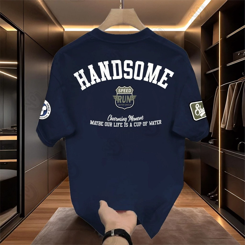 Y-T🧸เสื้อแฟชั่น เสื้อยืด oversize ผ้าฝ้าย100% แนวสตรีท ไม่ต้องรีดผ้า สวมใส่สบาย ผ้านิ่ม ลาย "HANDSOME"