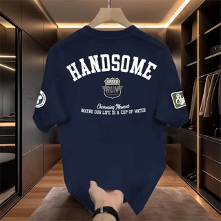 Y-T🧸เสื้อแฟชั่น เสื้อยืด oversize ผ้าฝ้าย100% แนวสตรีท ไม่ต้องรีดผ้า สวมใส่สบาย ผ้านิ่ม ลาย "HANDSOME"