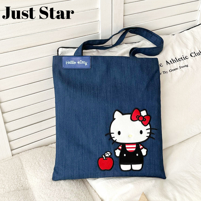 JUSTSTAR Hello Kitty ปัก Denim Cartoon Tote Bag