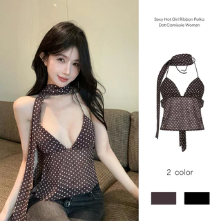 เซ็กซี่สาวร้อนริบบิ้นลายจุดเสื้อชั้นในสตรีสลิมฟิตสั้นด้านบนเปลือยเสื้อกั๊กอเนกประสงค์-MTY