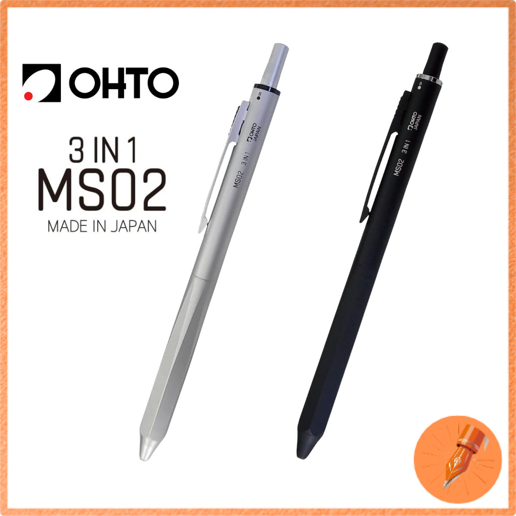 OHTO Multi-Function Pen MS02 3 in 1 , MS02-MF3-SV / MS02-MF3-BK Made in Japan