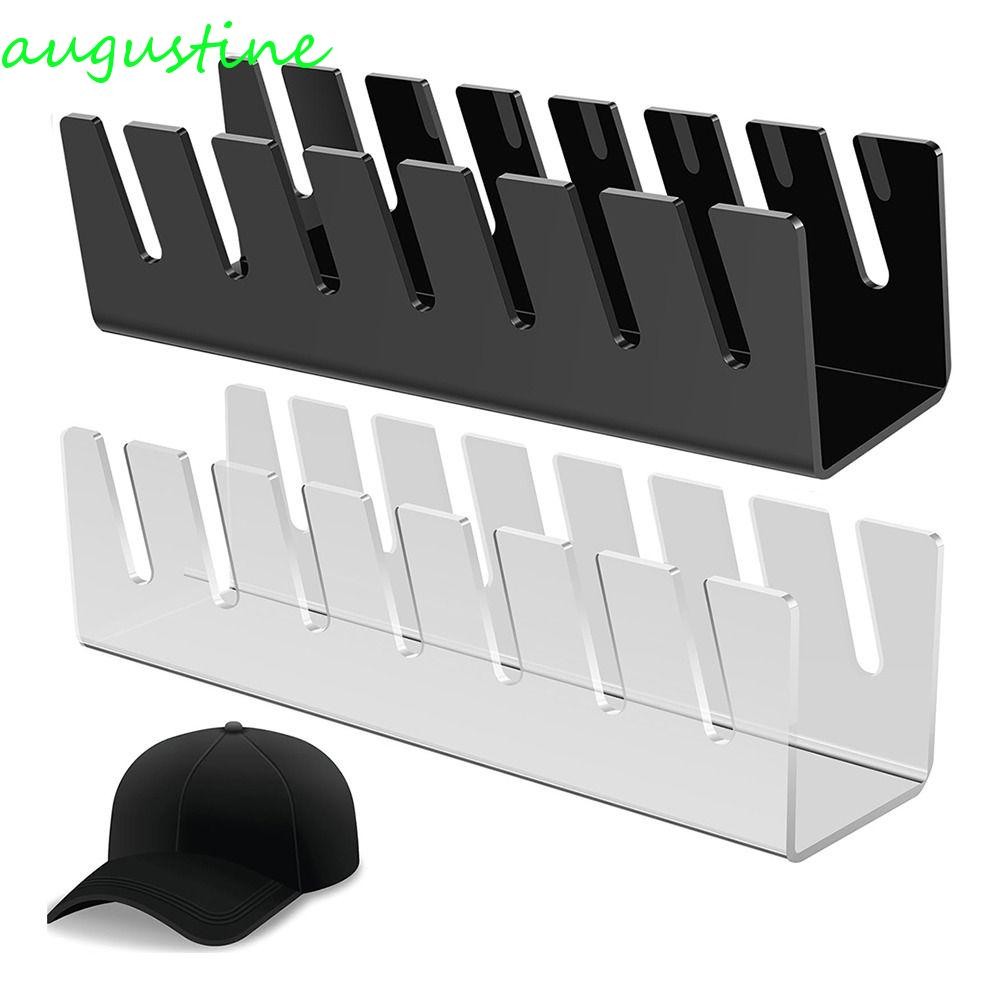 AUGUSTINE ขาตั้งโชว์หมวกสําหรับหมวกเบสบอล, อะคริลิค 7 หลุมหมวกจัดเก็บ, ตกแต่งไม่มีติดตั้งโปร่งใสสีดํ