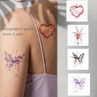 JIE HOME สติกเกอร์รอยสักชั่วคราว กันน้ํา ลายแมงมุม ลายหัวใจ ลายผีเสื้อ สีแดงเข้ม
