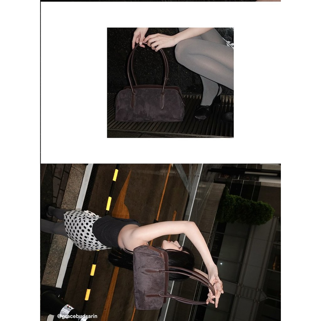 [Pomelo] กระเป๋าสะพายไหล่ทรงสี่เหลี่ยม / Suede Rectangular Shoulder Bag