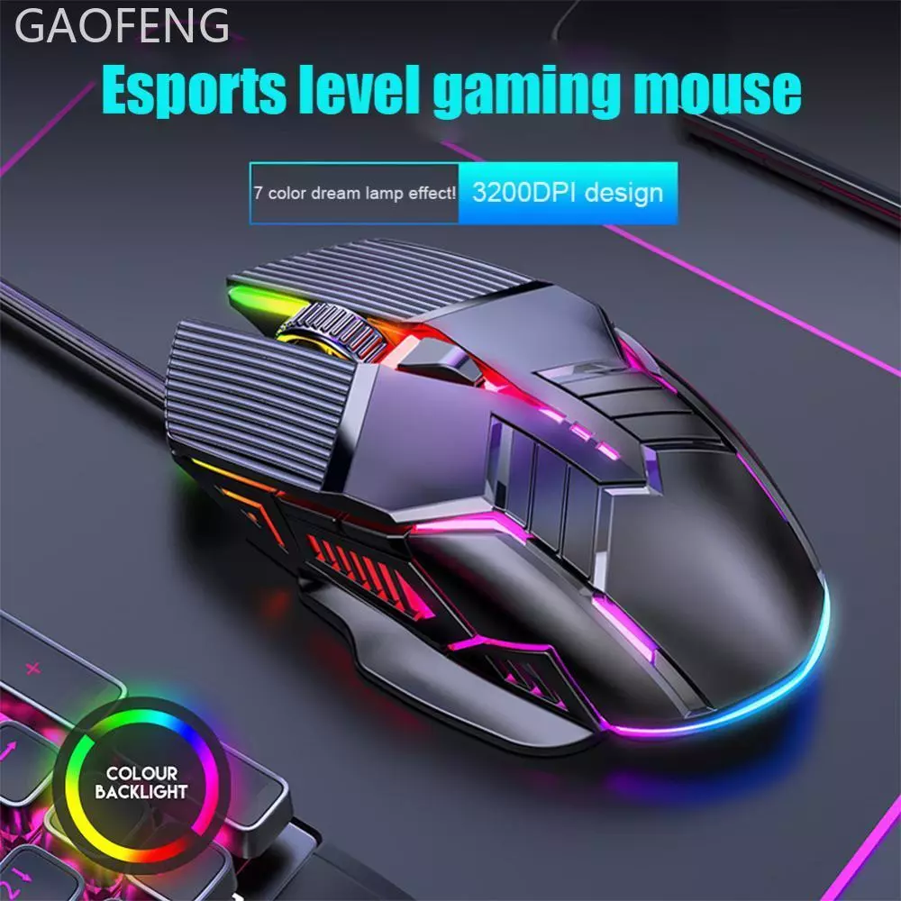 GAOFENG เมาส์เกมมิ่งแบบมีสาย USB 6 ปุ่ม มีไฟ RGB สำหรับ PC แล็ปท็อป J3U8