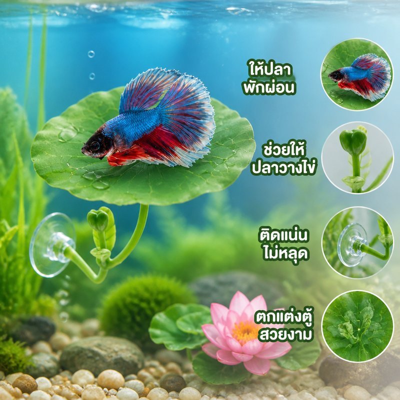 ของตกแต่งตู้ปลา ใบบัวเทียม พืชน้ำปลอม ที่พักปลา ที่หลบปลา วางไข่ ปลากัด แต่งตู้ปลา สวยงาม