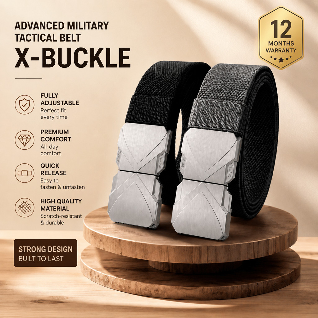 เข็มขัด Tactical ผู้ชาย หัว X หรู ผ้ายืดพรีเมียม ไร้รู ปรับระดับได้ ยืดหยุ่นสูง ลุคเท่ พร้อมส่ง