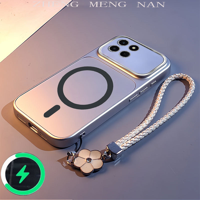 เหมาะสําหรับ Honor X6C Honor X6D Honor X7C Honor X7d Honor X70 Honor x9d ใหม่สีด้านขดลวดแม่เหล็ก + เปลือกนุ่มสีเงินพร้อมเชือกมือ 0065 ﻿